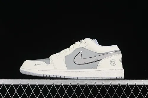 All categories Air Jordan Jordan series basketball shoes Air Jordan 1 Low high-end customized low-top sneakers Air Jordan 1 Low AJ1 Joe 1 Guanxi joint-beige silver edge gray high-end customized low-top retro basketball shoes DC2024-024